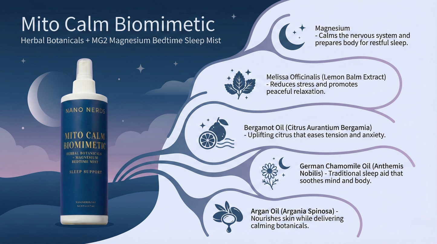 Mito Calm Biomimetic Herbal Botanicals + MG2 Magnesium  + Peptides + Bedtime Mist Spray